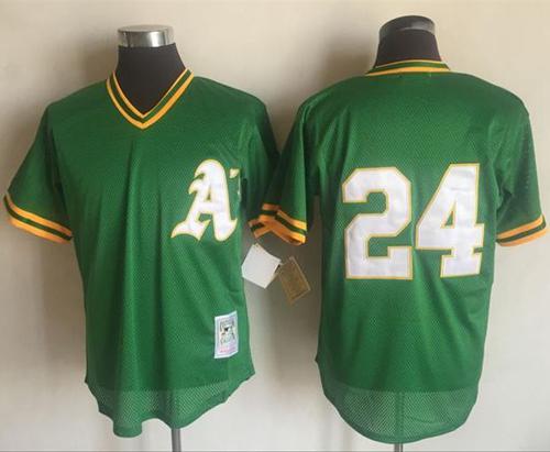 Mitchell And Ness 1991 Athletics #24 Rickey Henderson Green Throwback Stitched MLB Jersey - Click Image to Close